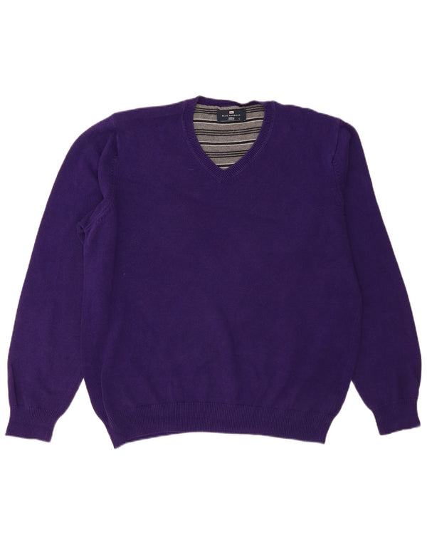 Marks & Spencer Mens Blue Harbour V-Neck Jumper Sweater Large Purple Cotton