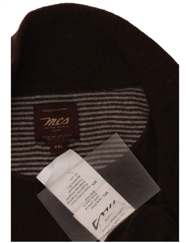 Marlboro Classics Mens Zip Neck Jumper Sweater 2XL Brown Wool