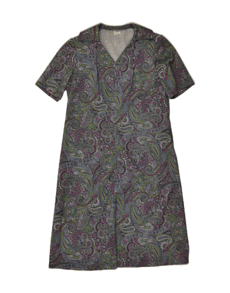 VINTAGE Womens Short Sleeves Basic Dress UK 10 Small Grey Paisley | Vintage Vintage | Thrift | Second-Hand Vintage | Used Clothing | Messina Hembry 