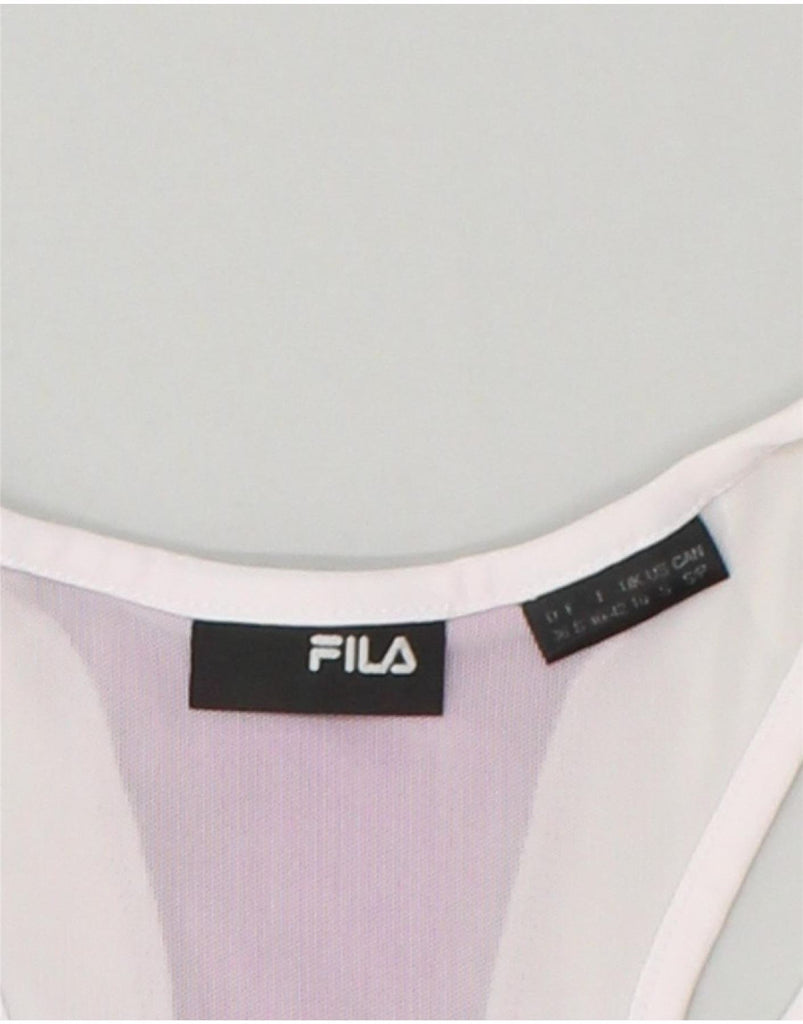 FILA Womens Vest Top UK 10 Small White Colourblock Polyester | Vintage Fila | Thrift | Second-Hand Fila | Used Clothing | Messina Hembry 