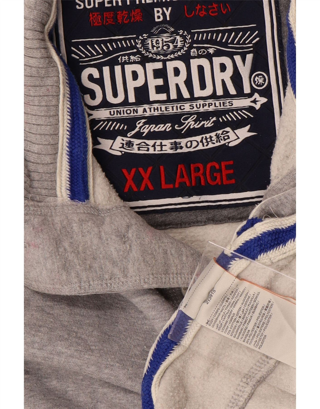 SUPERDRY Mens Graphic Button Neck Sweatshirt Jumper 2XL Grey Flecked