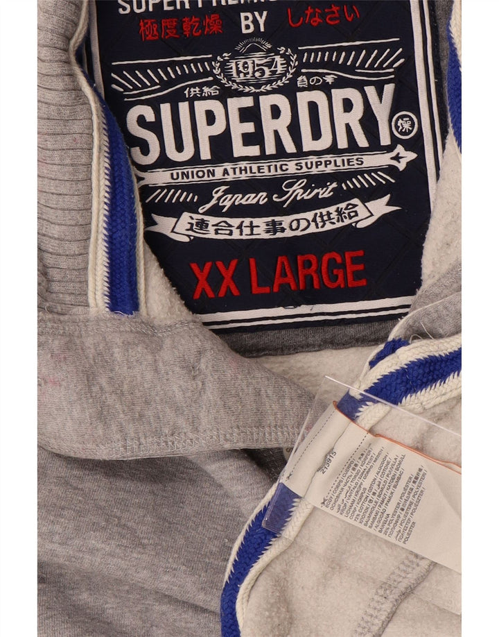 SUPERDRY Mens Graphic Button Neck Sweatshirt Jumper 2XL Grey Flecked