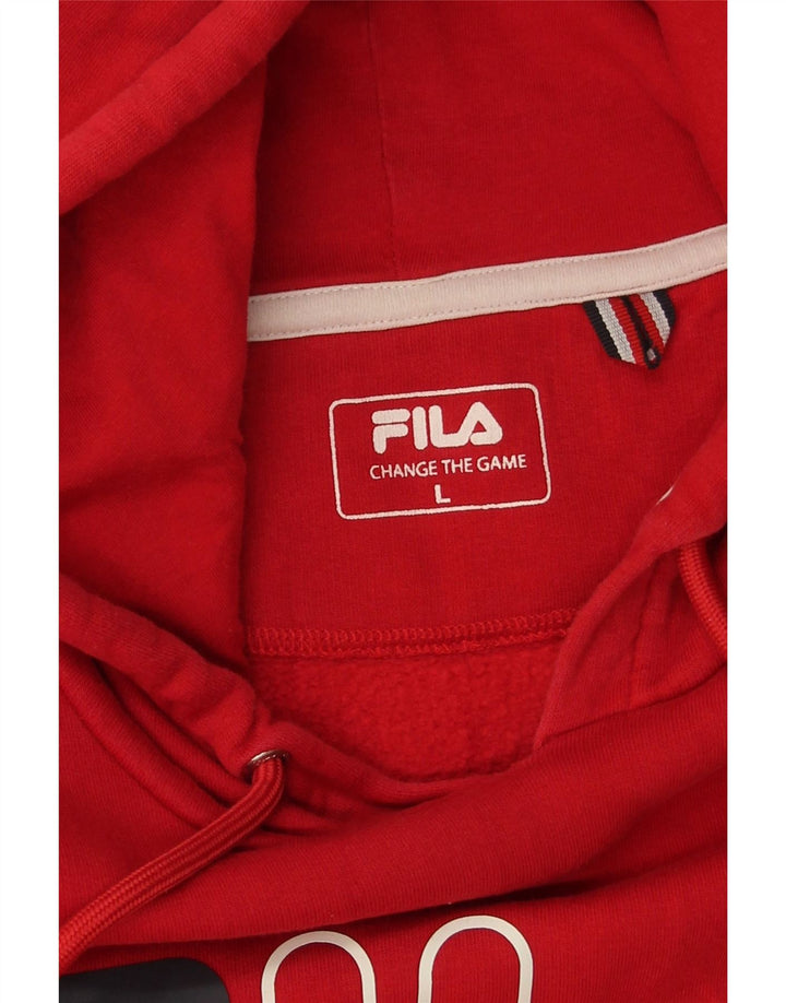 Fila Mens Graphic Hoodie Jumper Large Red Cotton