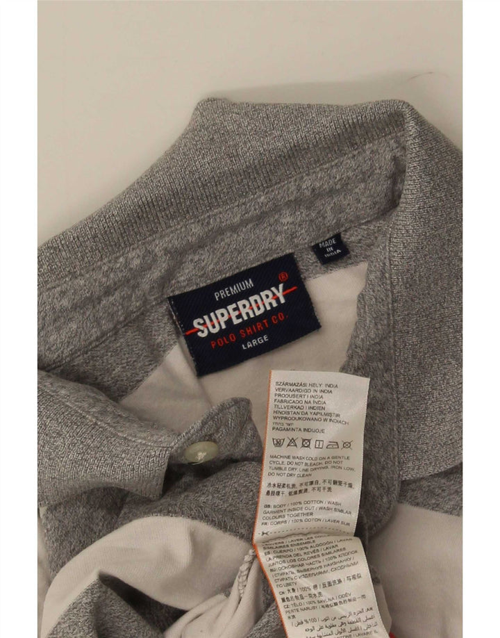 Superdry Mens Polo Shirt Large Grey Striped Cotton