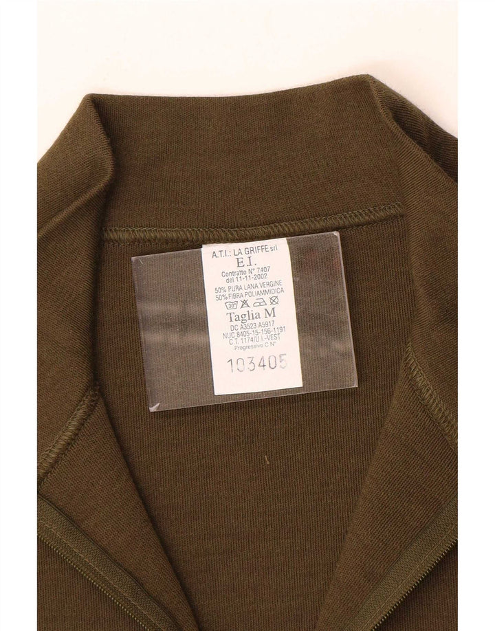Vintage Mens Zip Neck Jumper Sweater Medium Khaki Polyamide