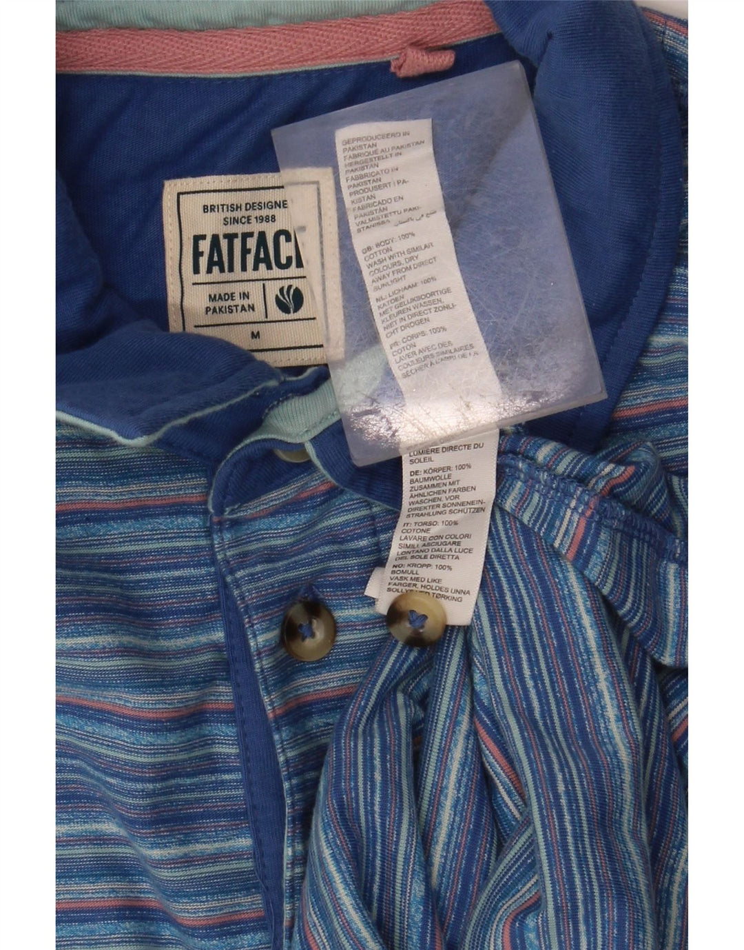 FAT FACE Mens Polo Shirt Medium Blue Striped Cotton