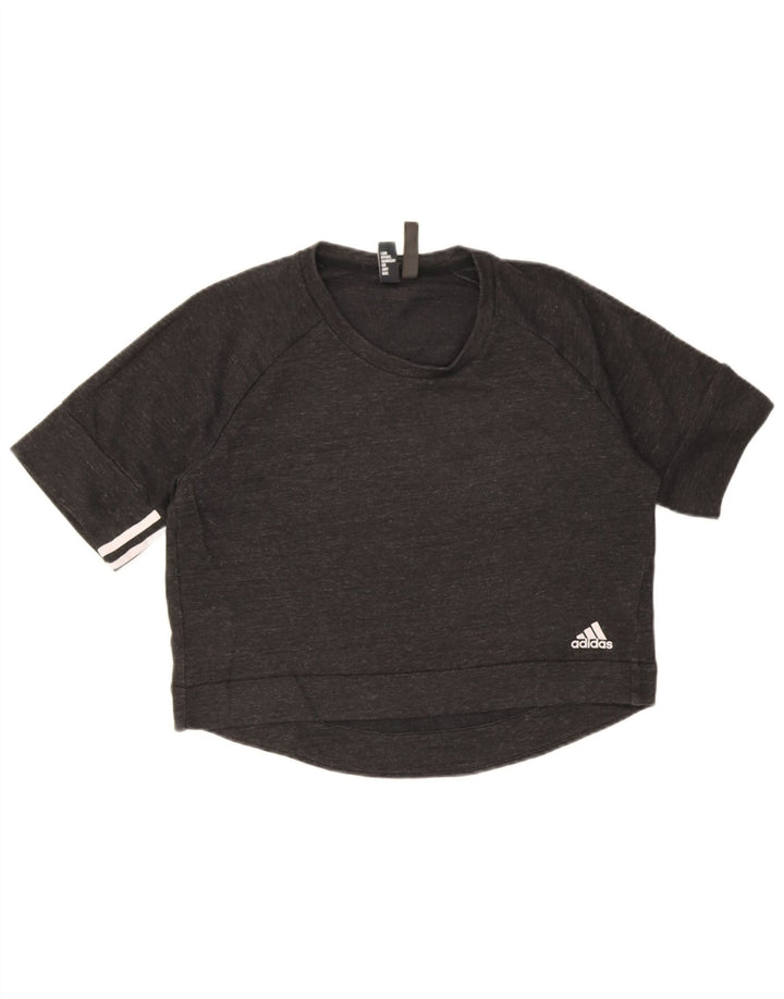 Adidas Womens Crop Sweatshirt Jumper UK 12/14 Medium Black Flecked