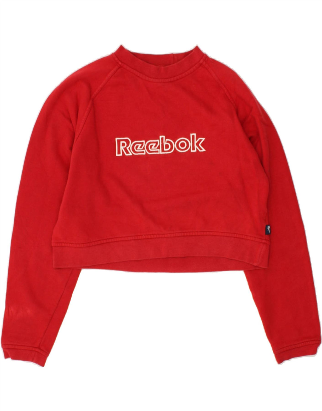 REEBOK Womens Graphic Crop Sweatshirt Jumper UK 14 Medium Red Cotton | Vintage Reebok | Thrift | Second-Hand Reebok | Used Clothing | Messina Hembry 