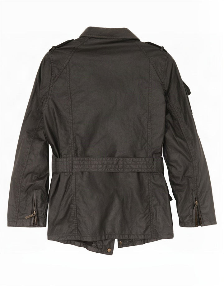 Barbour Womens Faux Leather Military Jacket UK 14 Large Black Polyester