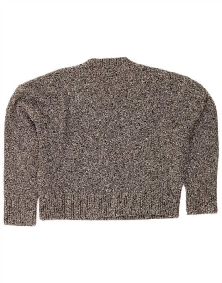 Zara Womens Crop Oversized Crew Neck Jumper Sweater UK 10 Small Grey