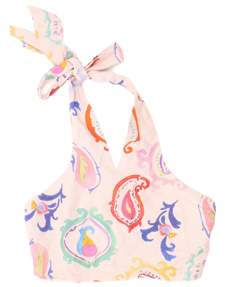 Zara Womens Graphic Crop Halter Top Small Pink Paisley