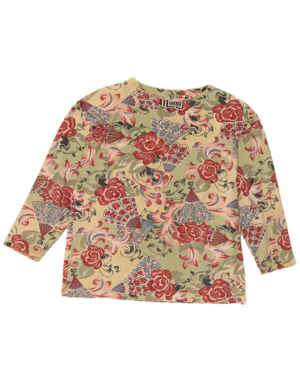 Forenza Womens Top Long Sleeve UK 16 Large Green Floral