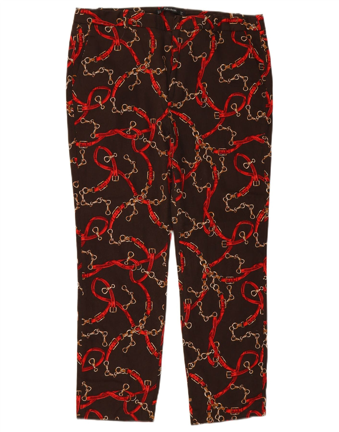 ZARA Womens Abstract Pattern Tapered Cropped Trousers XL W34 L26 Brown