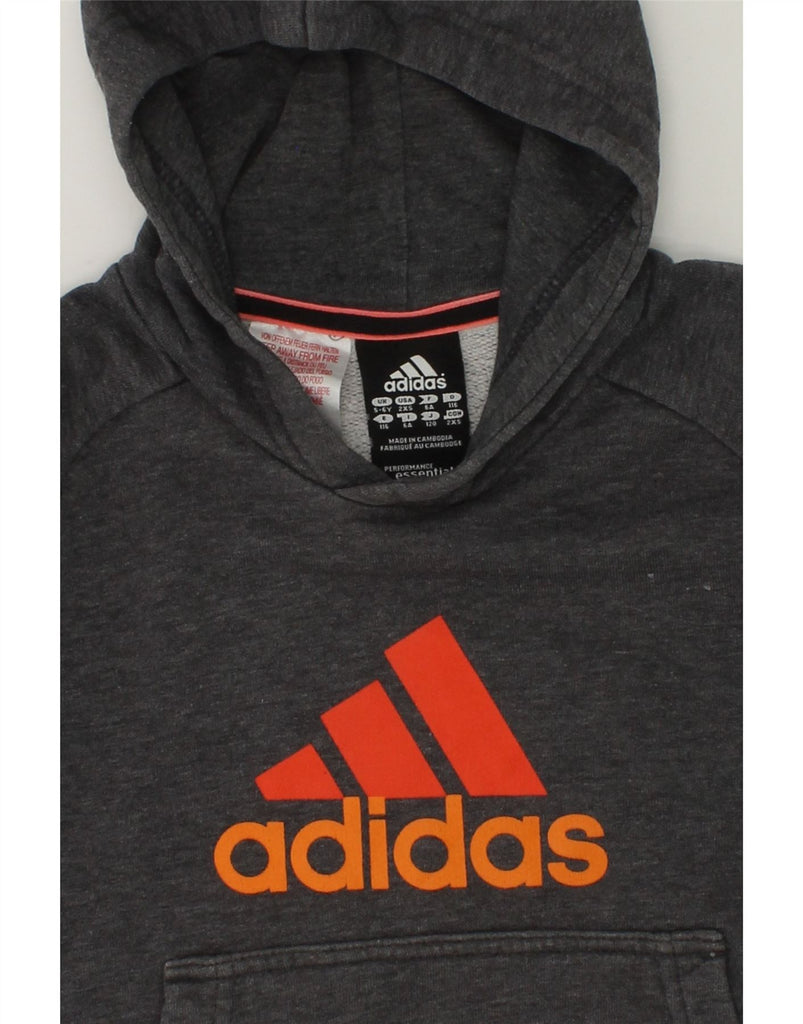 ADIDAS Boys Graphic Hoodie Jumper 5-6 Years Grey Cotton | Vintage Adidas | Thrift | Second-Hand Adidas | Used Clothing | Messina Hembry 