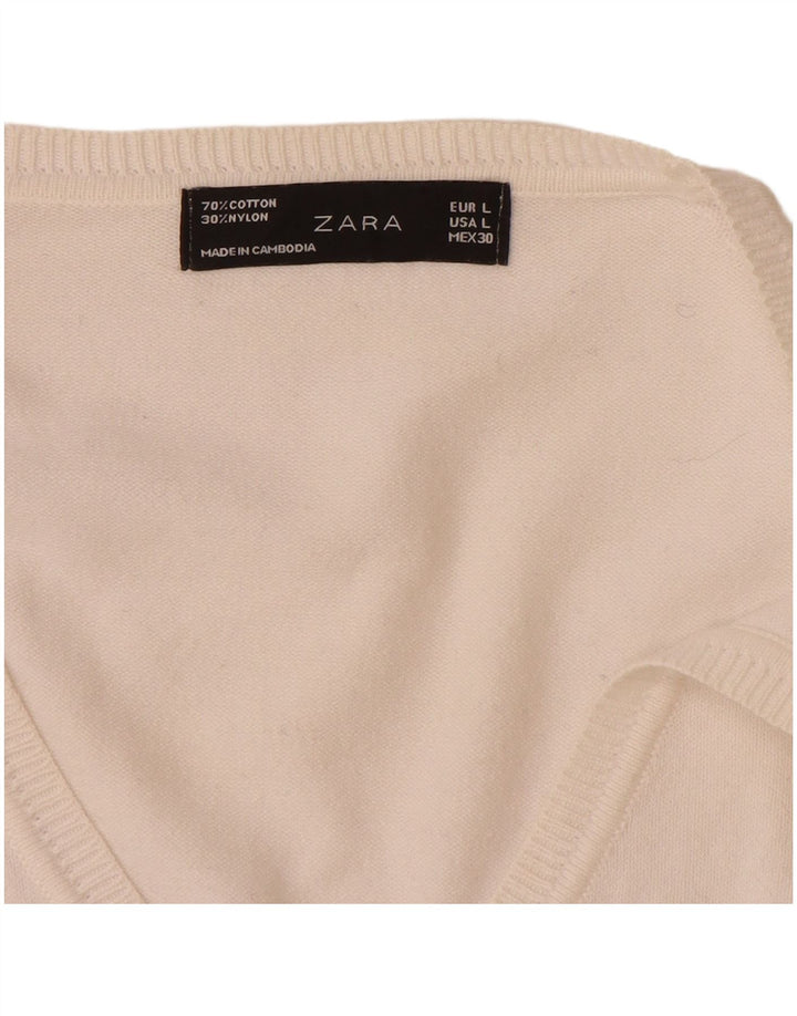 Zara Womens Cardigan Sweater UK 14 Large White Cotton