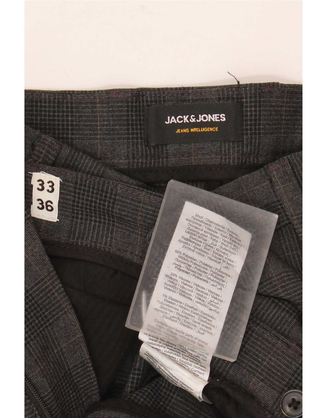 Jack & Jones Mens Marco Slim Chino Trousers W33 L36 Grey Check Polyester