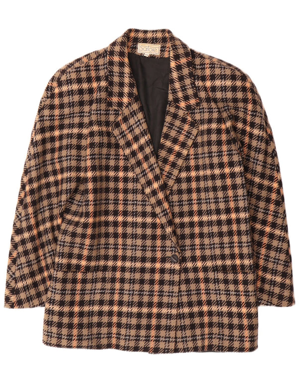 Vintage Womens 1 Button Blazer Jacket IT 44 Medium Brown Plaid Wool