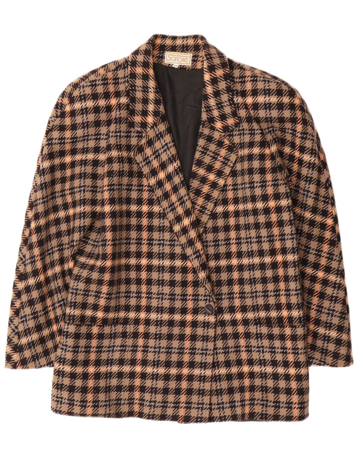 Vintage Womens 1 Button Blazer Jacket IT 44 Medium Brown Plaid Wool