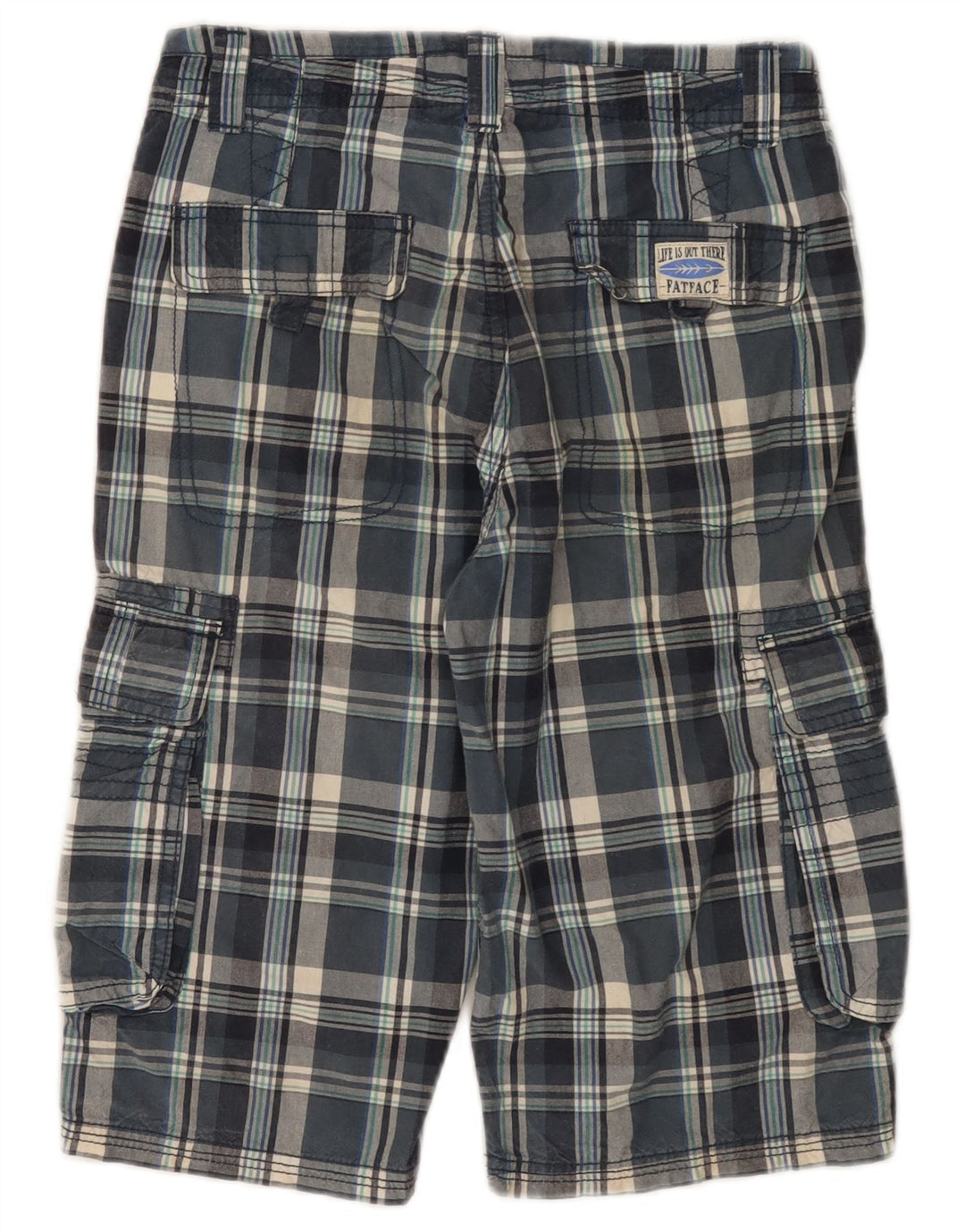 FAT FACE Boys Cargo Bermuda Shorts 12-13 Years W26 Blue Check Cotton