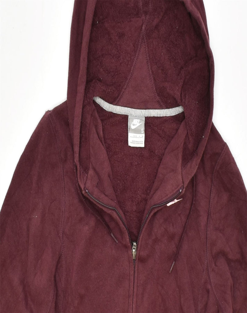 NIKE Womens Zip Hoodie Sweater UK 10 Small Burgundy Cotton | Vintage | Thrift | Second-Hand | Used Clothing | Messina Hembry 