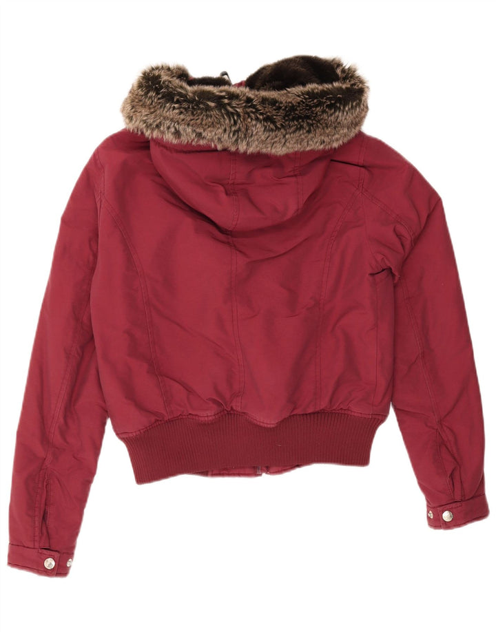 Refrigue Womens Hooded Padded Jacket UK 10 Small Burgundy Cotton