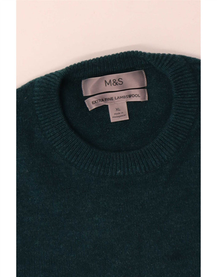 Marks & Spencer Mens Crew Neck Jumper Sweater XL Green Lambswool