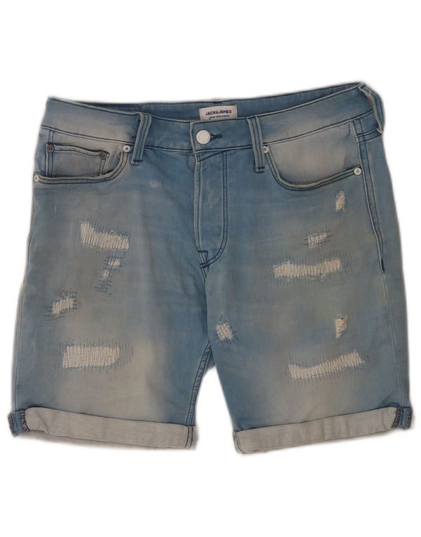 Jack & Jones Mens Distressed Denim Shorts Small W29 Blue Cotton