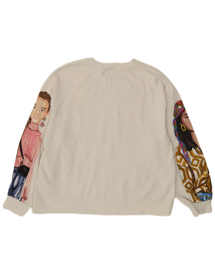 Zara Womens Abstract Pattern Sweatshirt Jumper UK 14 Medium Off White