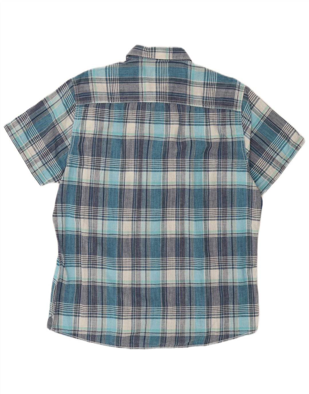 PIONEER Mens Regular Fit Short Sleeve Shirt Medium Blue Check Cotton