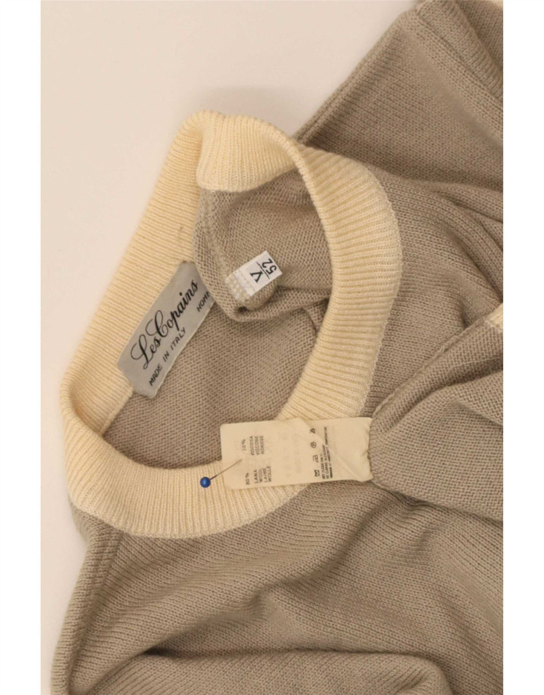 Les Copains Mens Crew Neck Jumper Sweater IT 52 Large Grey Colourblock Wool