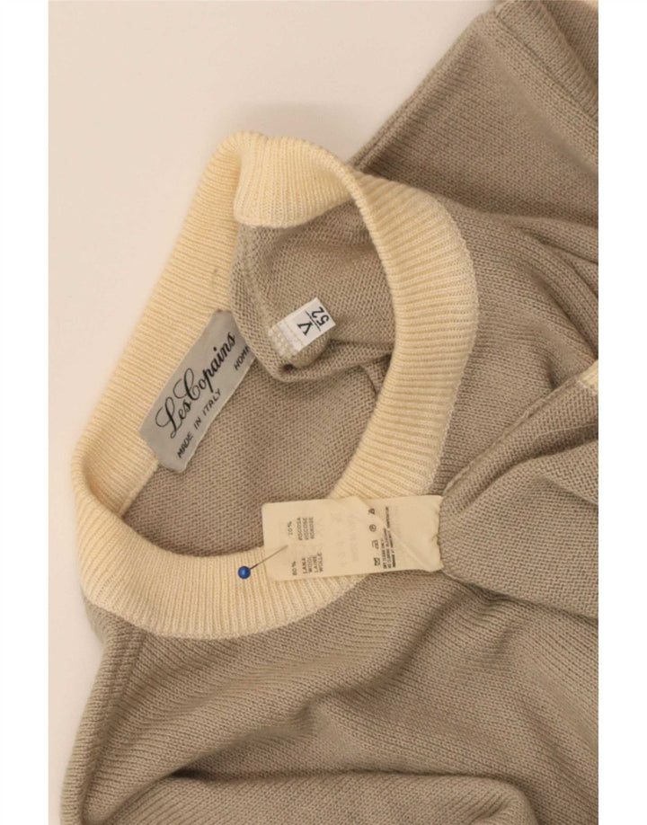 Les Copains Mens Crew Neck Jumper Sweater IT 52 Large Grey Colourblock Wool