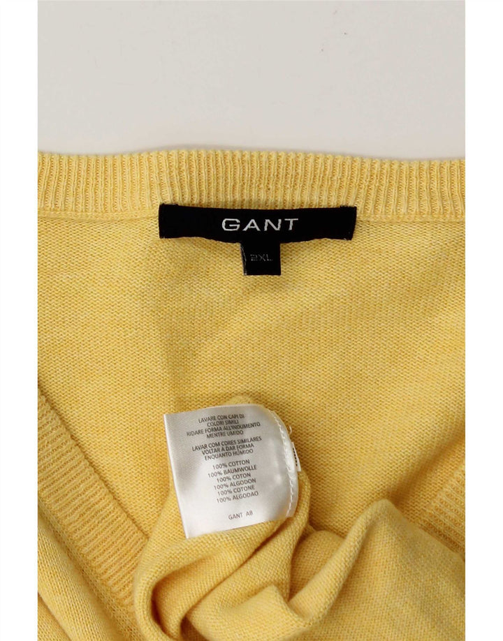 Gant Mens V-Neck Jumper Sweater 2XL Yellow Cotton