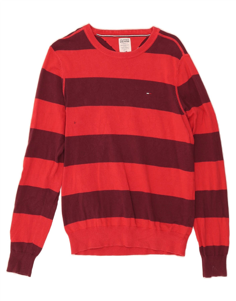 TOMMY HILFIGER Womens Boat Neck Jumper Sweater UK 14 Large Red Striped Vintage Tommy Hilfiger and Second-Hand Tommy Hilfiger from Messina Hembry 