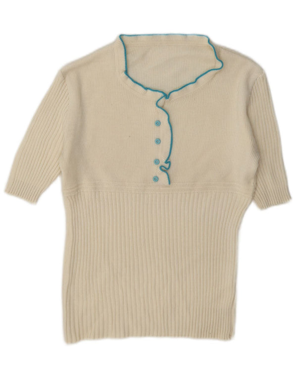 Vintage Womens Ruffle Turtle Neck Jumper Sweater UK 12 Medium White