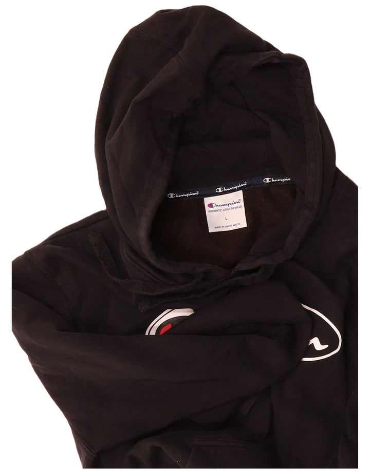 CHAMPION Mens Graphic Hoodie Jumper Large Black Cotton