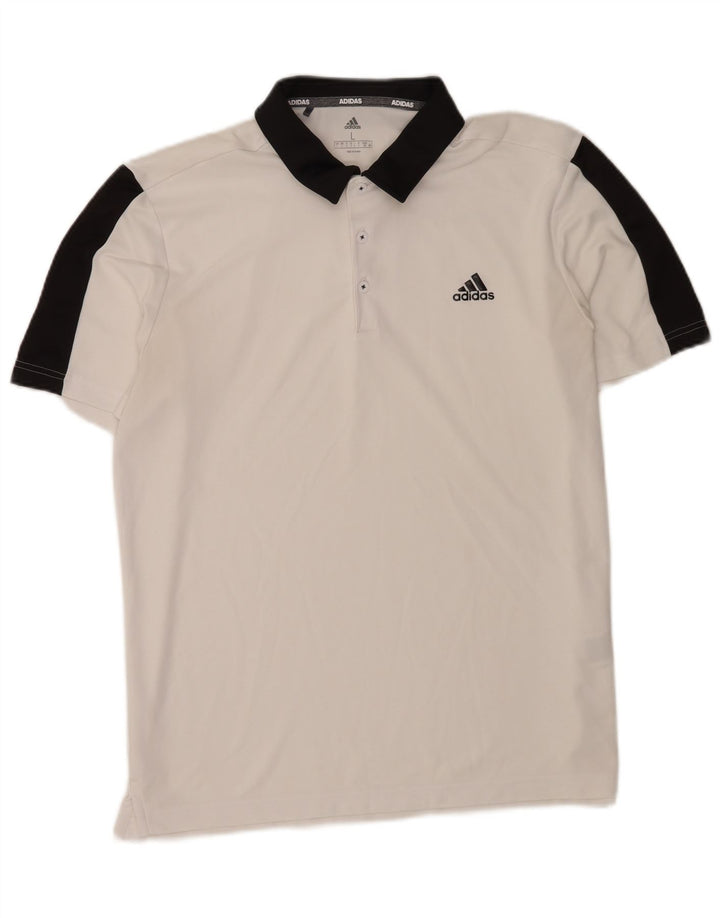 Adidas Mens Polo Shirt Large White Colourblock Polyester