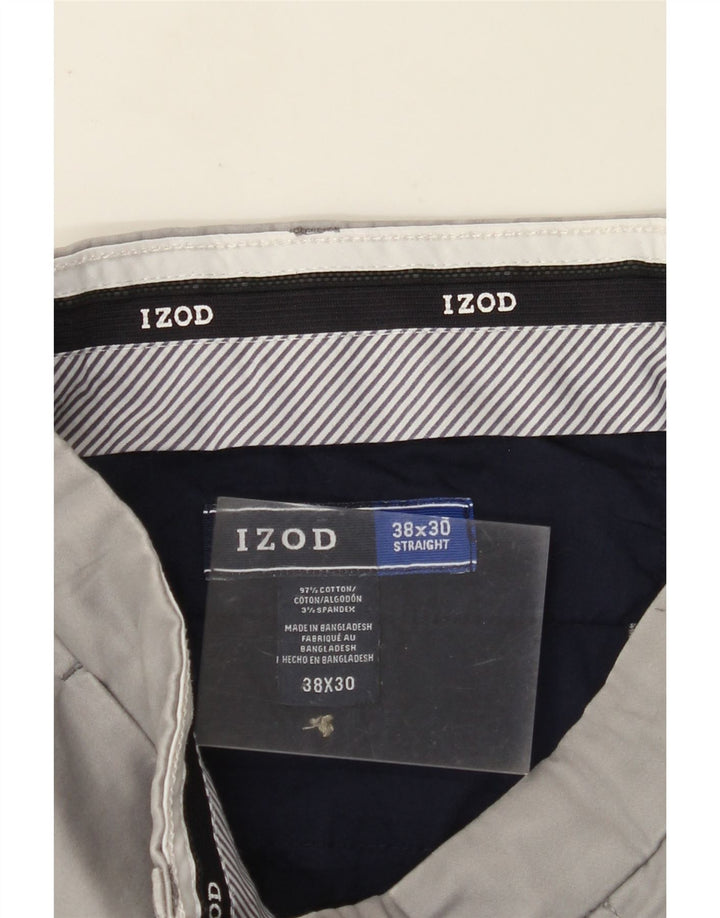 IZOD Mens Straight Chino Trousers W38 L30 Grey Cotton