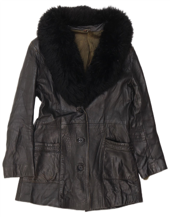 Vintage Womens Leather Coat UK 8 Small Black
