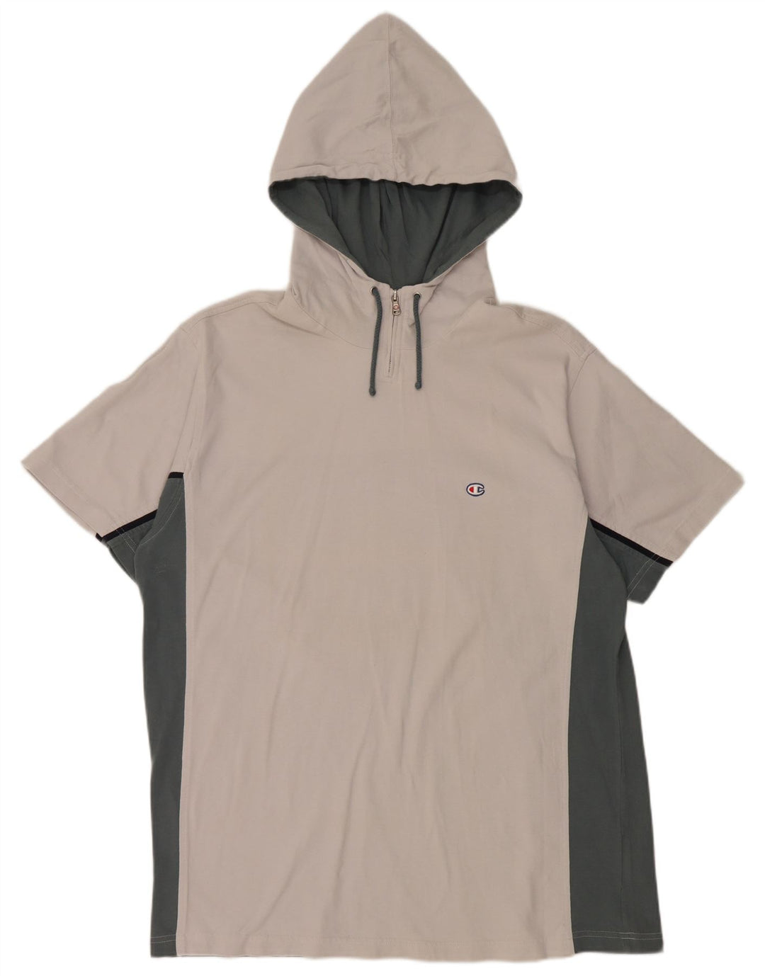 CHAMPION Mens Hooded Zip Neck T-Shirt Top 2XL White Colourblock Cotton