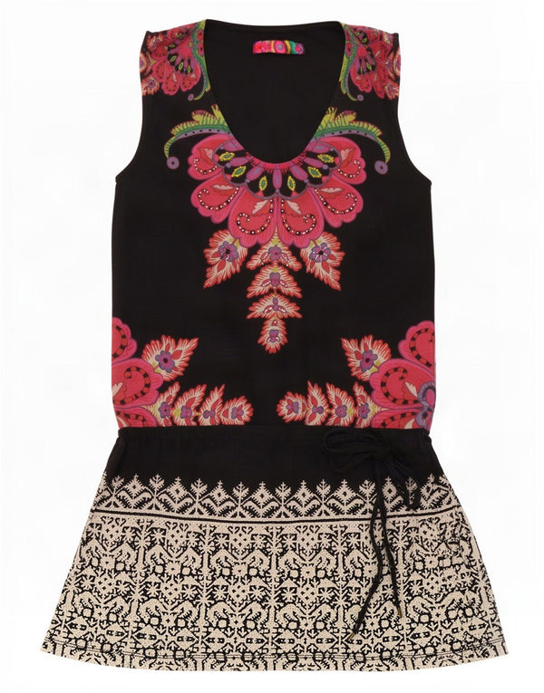 Desigual Womens Sleeveless Drop Waist Dress Small Black Floral