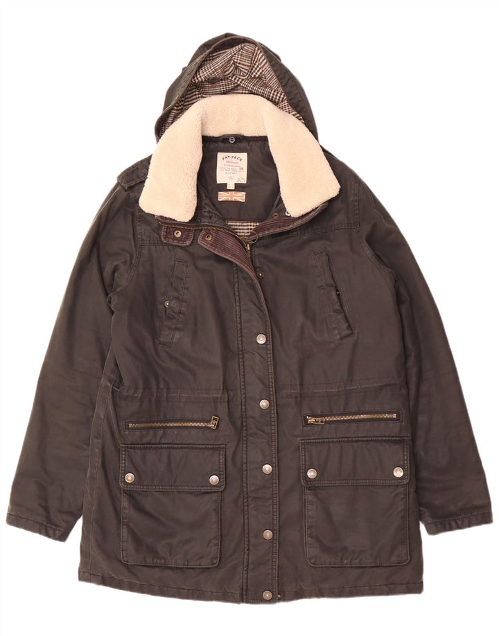 Fat Face Womens Hooded Parka Jacket UK 12 Medium Black Cotton