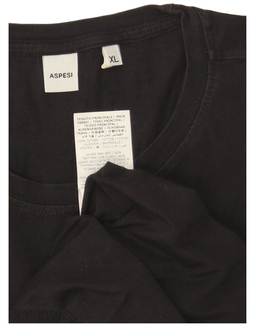 Aspesi Mens Graphic T-Shirt Top XL Black Cotton