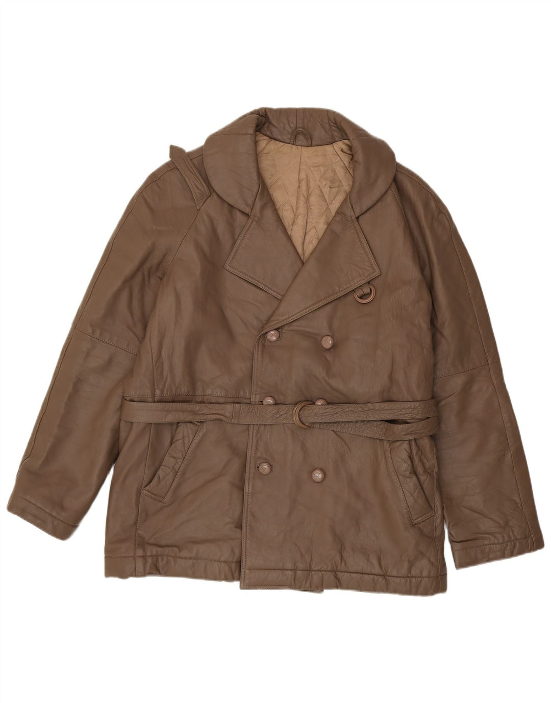 Vintage Mens Double Breasted Leather Coat IT 56 3XL Brown