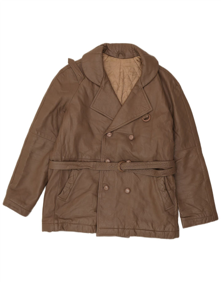Vintage Mens Double Breasted Leather Coat IT 56 3XL Brown