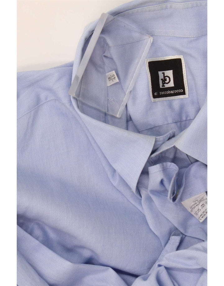 Roccobarocco Mens Shirt Size 45 18 2XL Blue Cotton