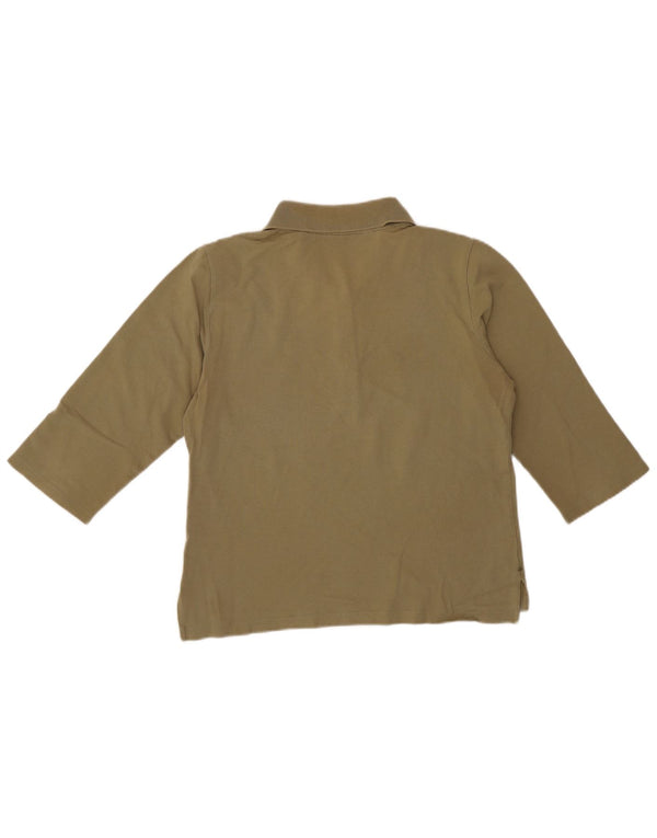 Tommy Hilfiger Womens Crop 3/4 Sleeve Polo Shirt UK 14 Large Khaki Cotton