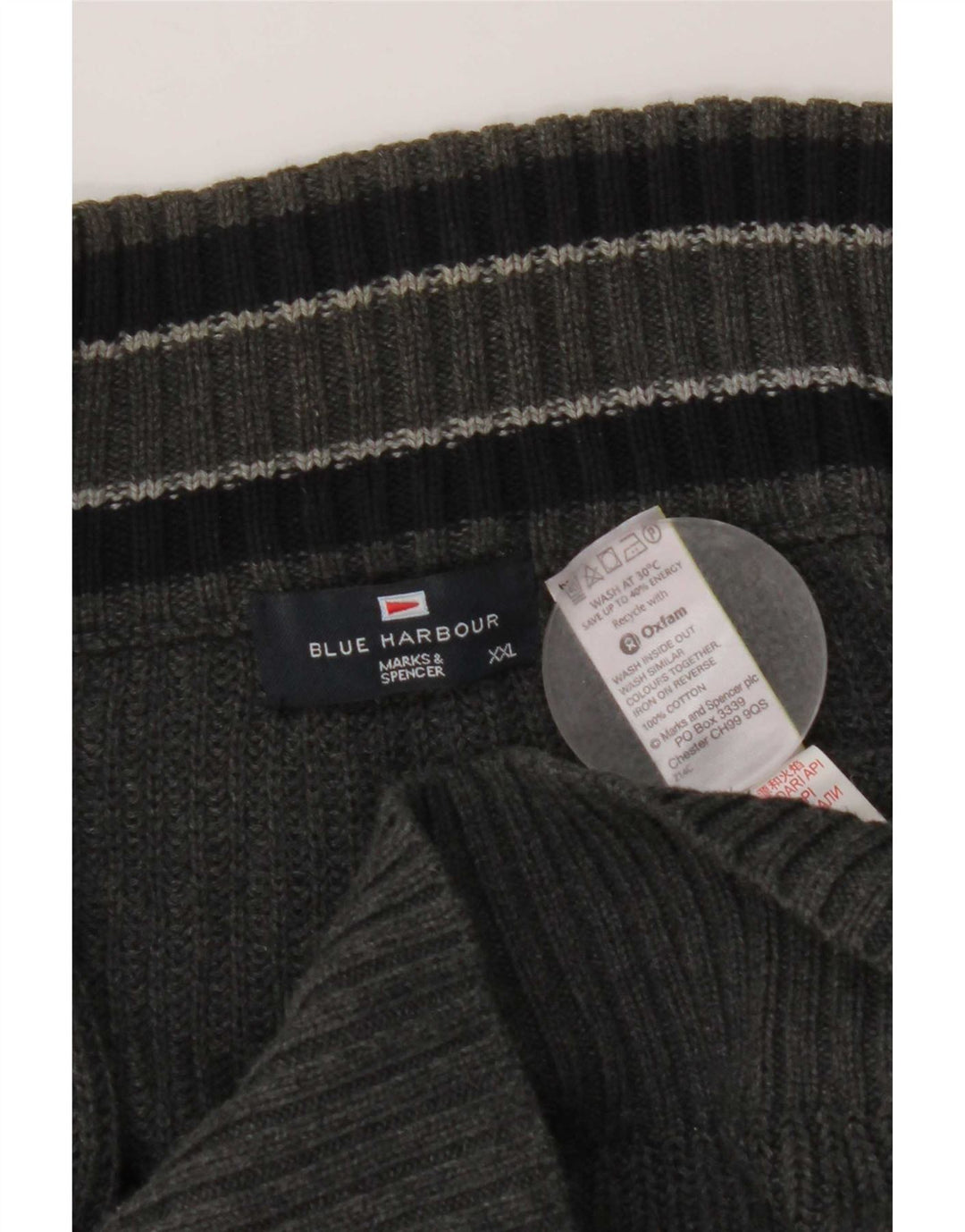 Marks & Spencer Mens Blue Harbour Cardigan Sweater 2XL Grey Cotton