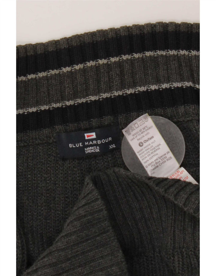 Marks & Spencer Mens Blue Harbour Cardigan Sweater 2XL Grey Cotton