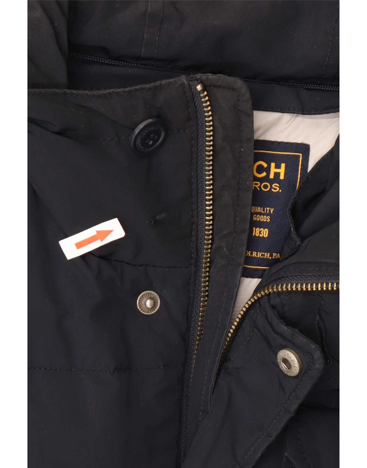 Woolrich Mens Hooded Padded Jacket UK 36 Small Navy Blue Polyester