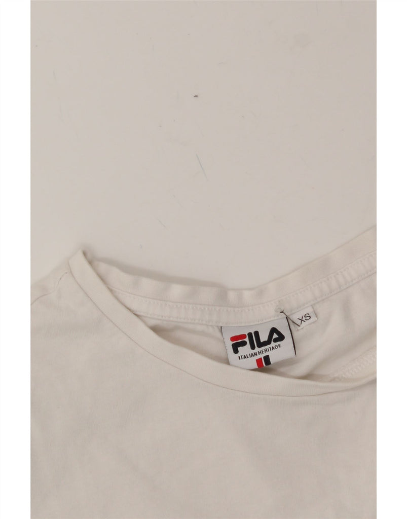 FILA Womens Oversized Graphic T-Shirt Top UK 6 XS White Cotton Vintage Fila and Second-Hand Fila from Messina Hembry 